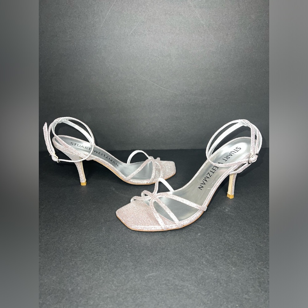 $495 Stuart Weitzman Barely There Strappy Heeled Sandals Shoes Rosewater Sz 8B